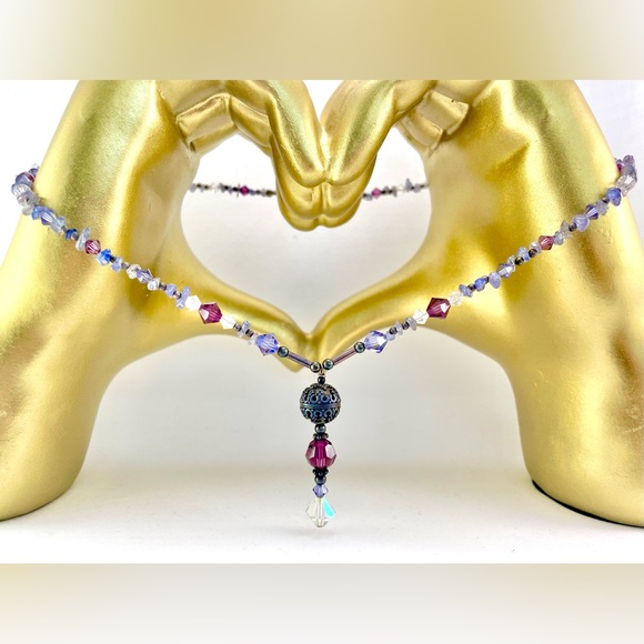 1/2" Solid Sterling Bead! Vintage Crystal Necklace - Picture 4 of 11